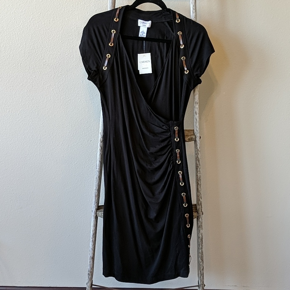 Brand New! Carmen Marc Valvo Black Half Wrap Dress